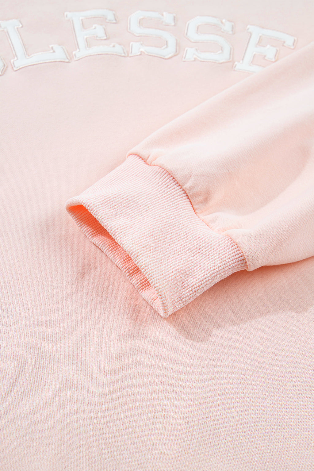 Light Pink BLESSED Embroidered Trim Patch Graphic Plus Size Mock Neck Sweatshirt